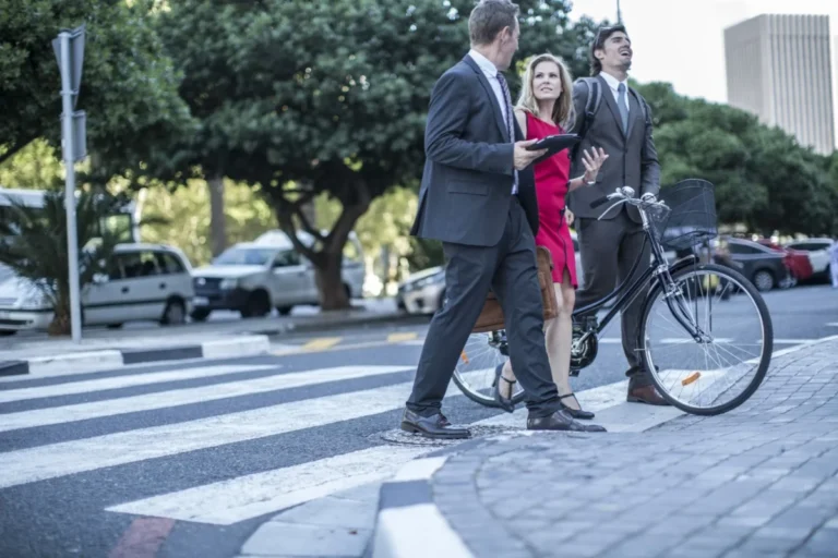 pedestrian and bicyclist in crosswalk